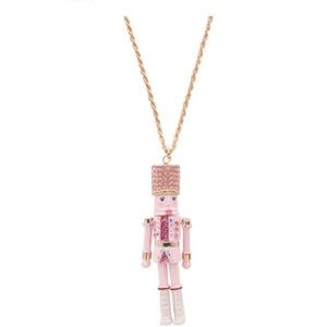 BETSEY JOHNSON Pink Nutcracker Pendant Necklace With Crystal Accents NWTS
